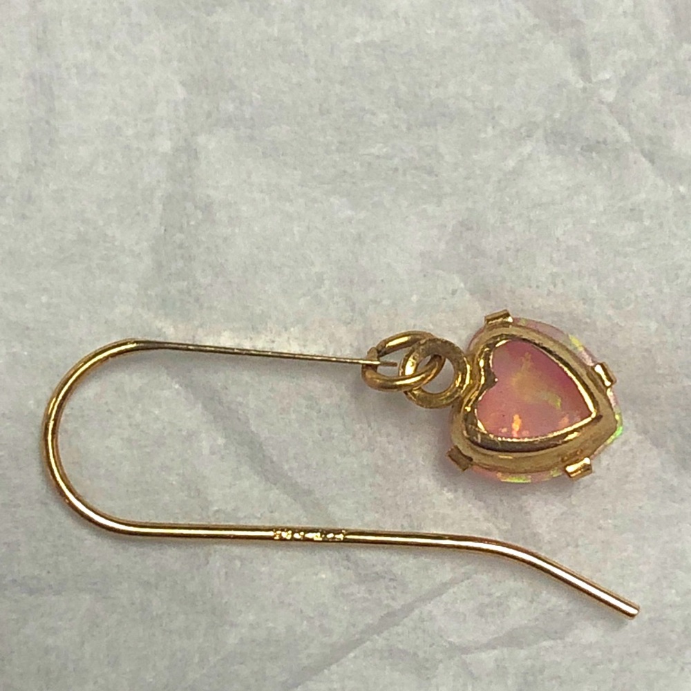 Gold Pink Opal Heart Shaped Pierced Earrings - Picture 3 of 6